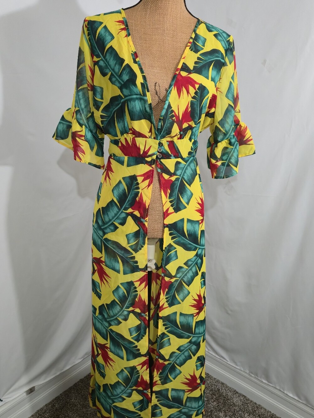 Vibrant Yellow Tropical Print Dress